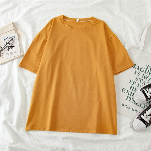 GCAROL 2020 Spring Summer Women Candy T-shirt Oversize Boyfriend Style Tops Perfect Basic Tees Render Unlined Upper Garment