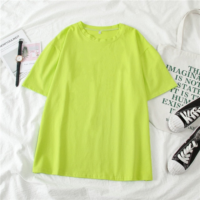 GCAROL 2020 Spring Summer Women Candy T-shirt Oversize Boyfriend Style Tops Perfect Basic Tees Render Unlined Upper Garment