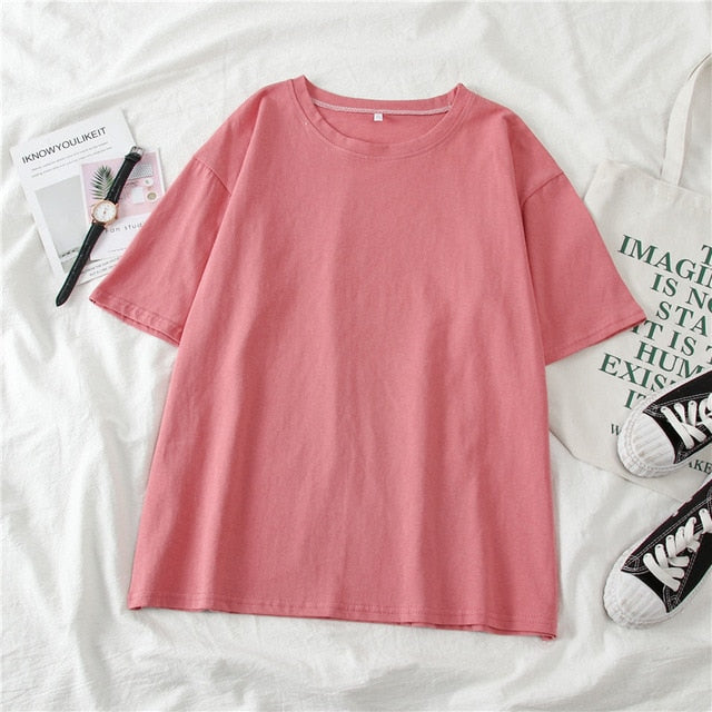 GCAROL 2020 Spring Summer Women Candy T-shirt Oversize Boyfriend Style Tops Perfect Basic Tees Render Unlined Upper Garment