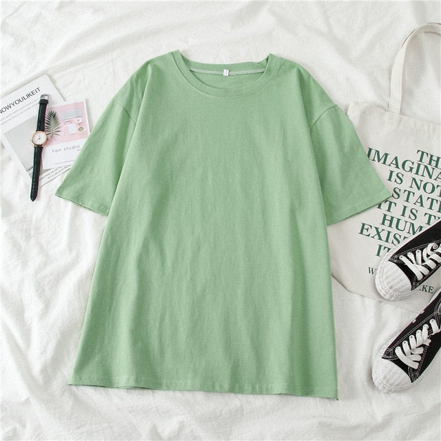 GCAROL 2020 Spring Summer Women Candy T-shirt Oversize Boyfriend Style Tops Perfect Basic Tees Render Unlined Upper Garment