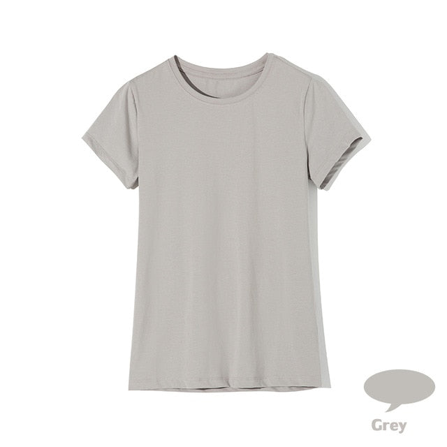 High Quality 18 Color S-3XL Plain T Shirt Women Cotton Elastic Basic T-shirts Female Casual Tops Short Sleeve T-shirt Women 002