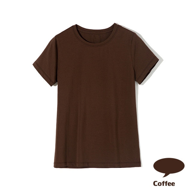 High Quality 18 Color S-3XL Plain T Shirt Women Cotton Elastic Basic T-shirts Female Casual Tops Short Sleeve T-shirt Women 002