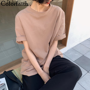Colorfaith New 2020 Autumn Women 6 Colors T-shirt  Casual Short Sleeve Loose Bottoming Solid Female Basic Thick Tops Shirt T6789